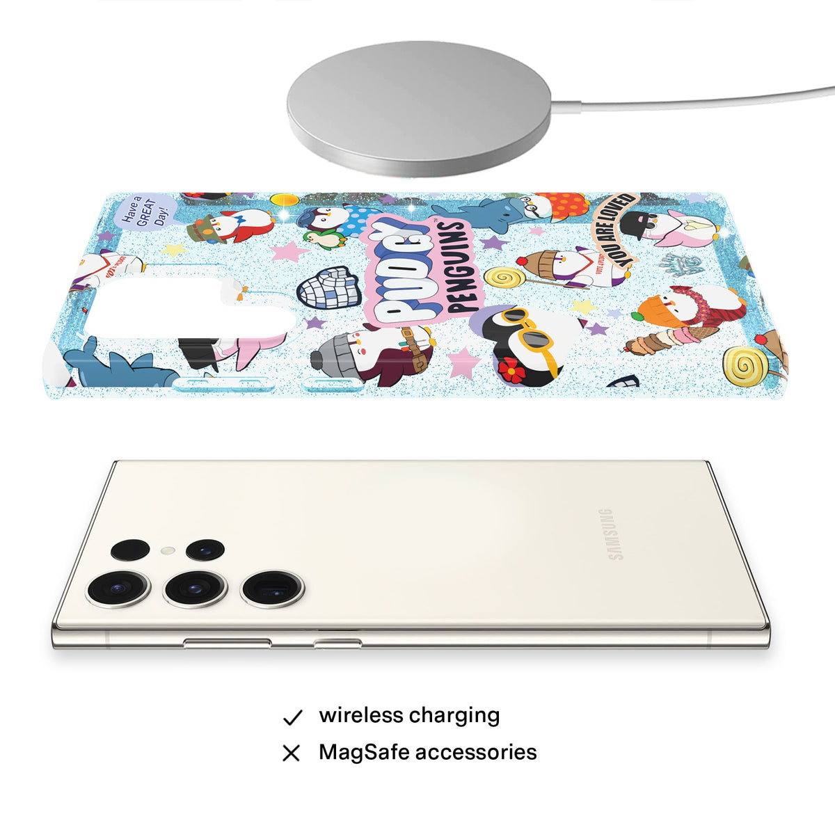 Pudgy Penguins Iceberg Glitter Samsung Case