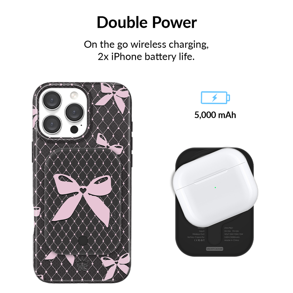 Lacy Pink Bows Portable MagSafe Charger Power Pack