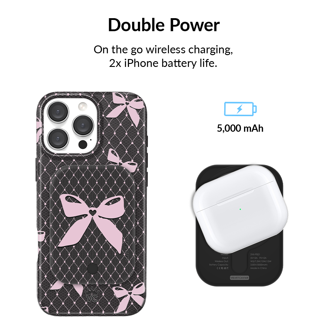 Lacy Pink Bows Portable MagSafe Charger Power Pack