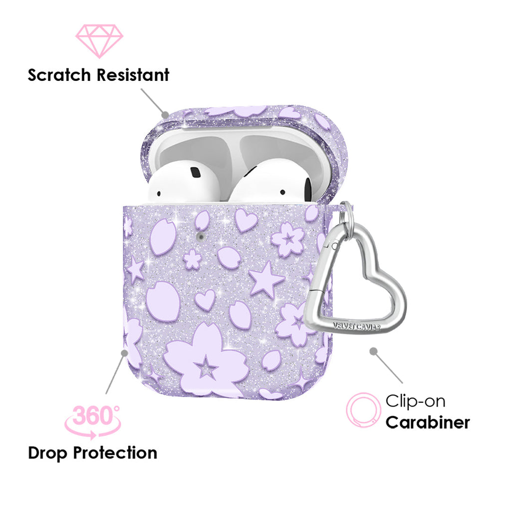 Lavender Cherry Blossom Glitter AirPod Case
