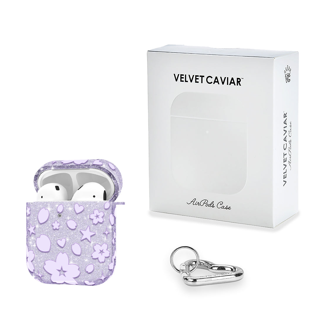 Lavender Cherry Blossom Glitter AirPod Case