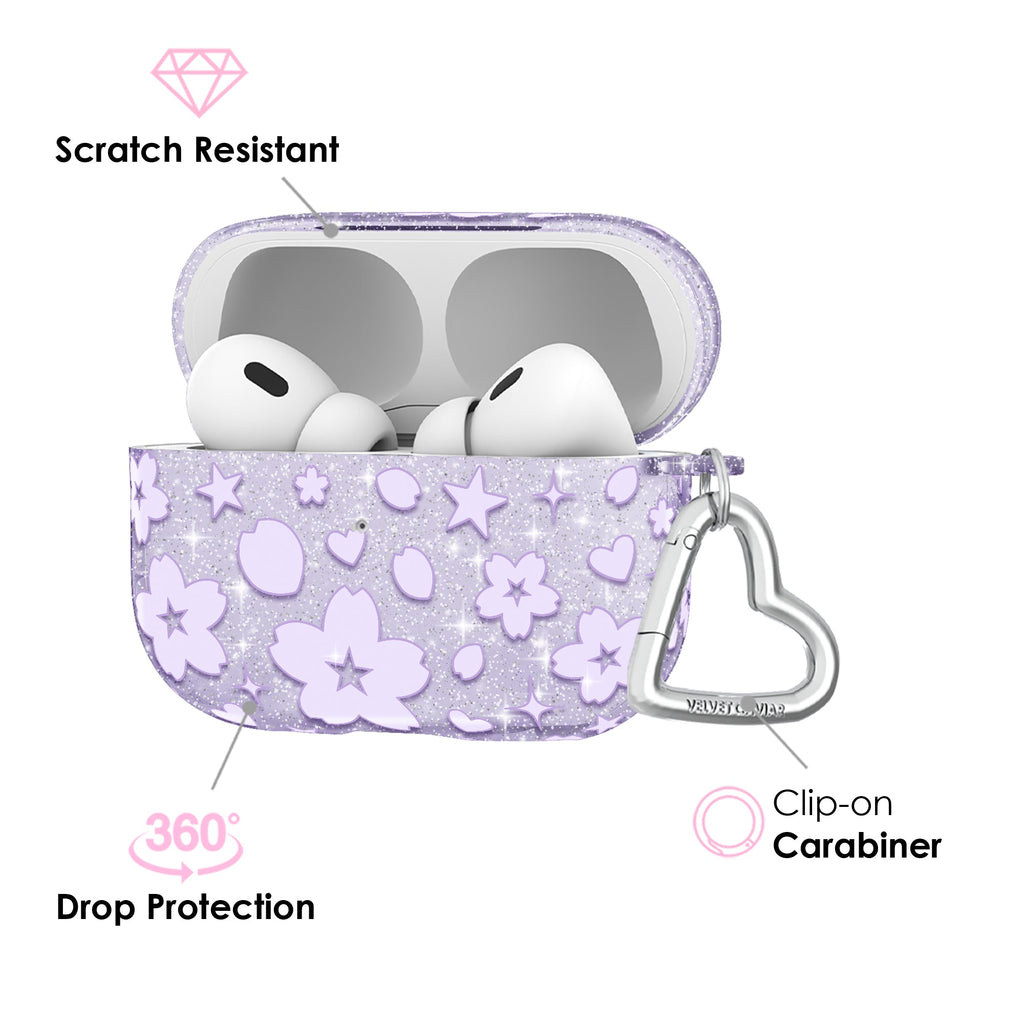 Lavender Cherry Blossom Glitter AirPod Case