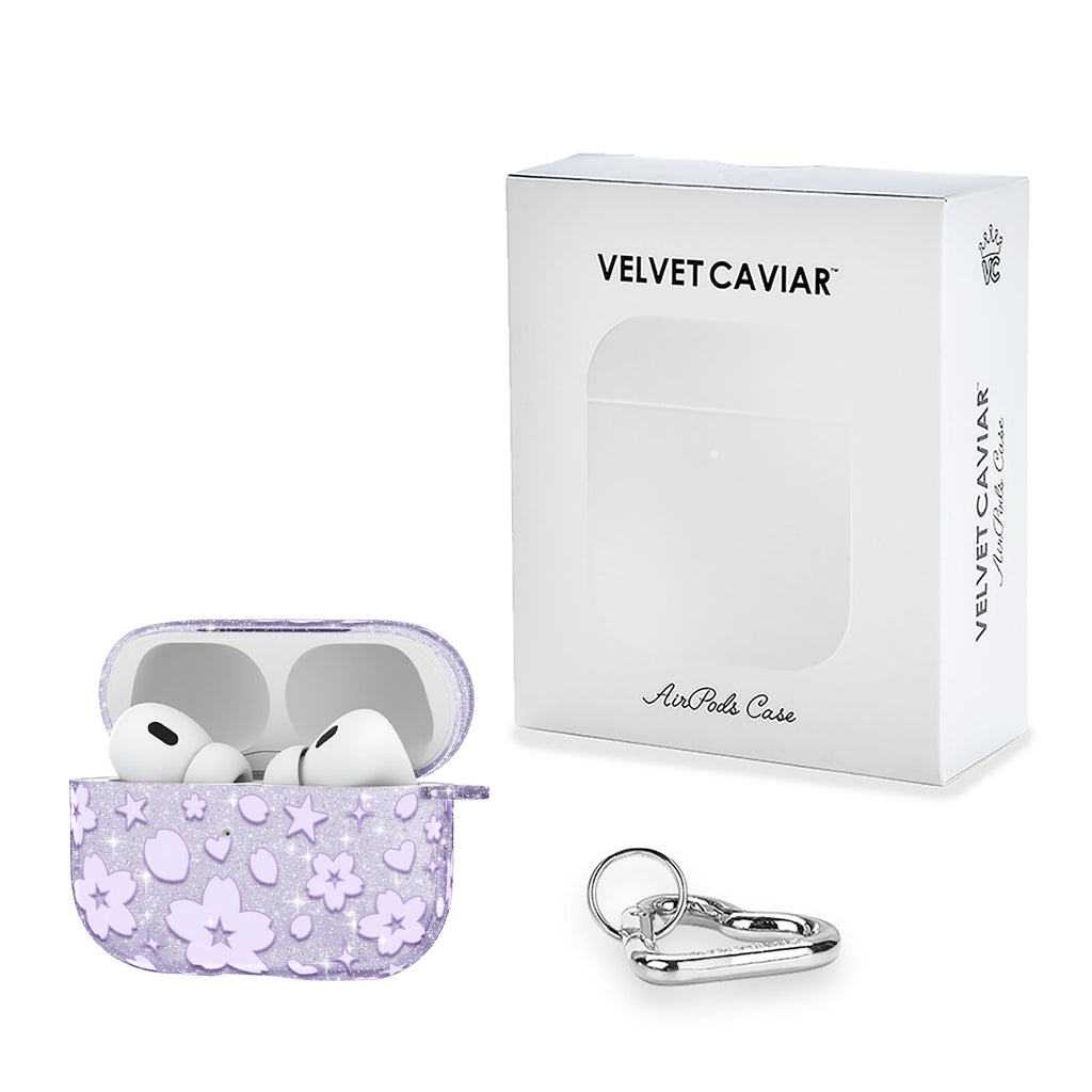 Lavender Cherry Blossom Glitter AirPod Case