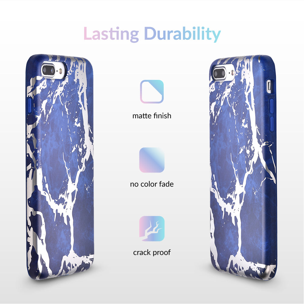 Navy Blue Marble Silver Chrome iPhone Case