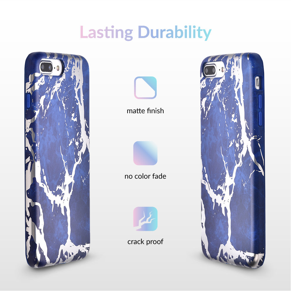 Navy Blue Marble Silver Chrome iPhone Case