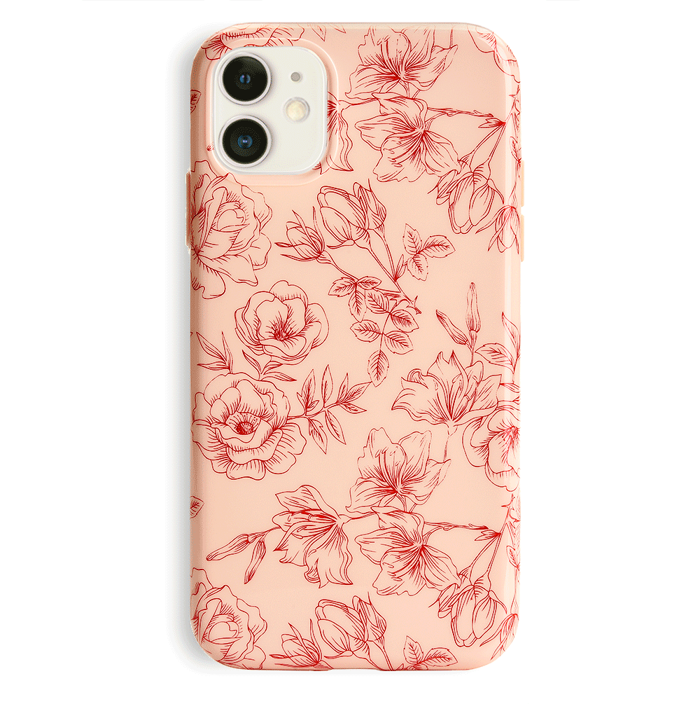 Nude Red Chrome Floral iPhone Case