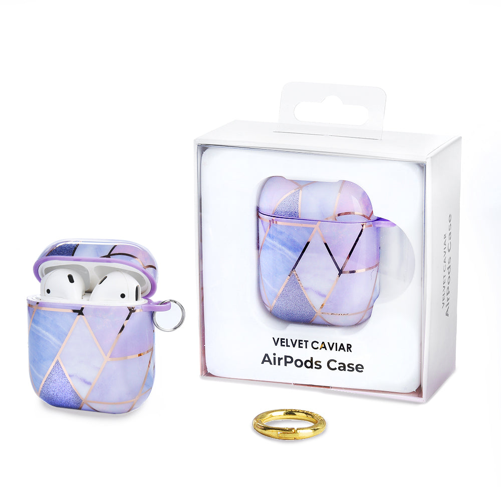 Purple Geometric Marble Airpods Case