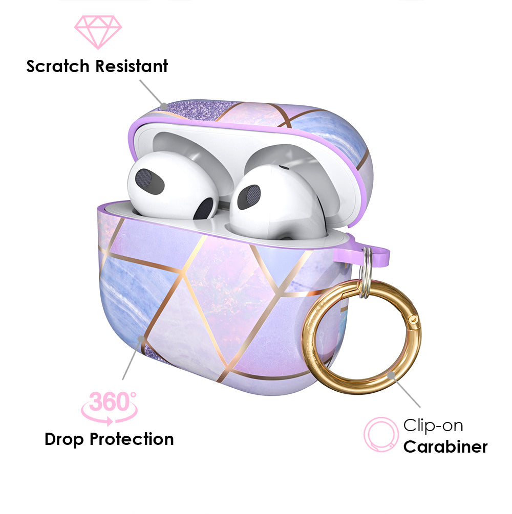 Purple Geometric Marble Airpods Case