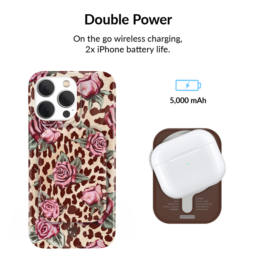 Rosy Leopard Portable MagSafe Charger Power Pack