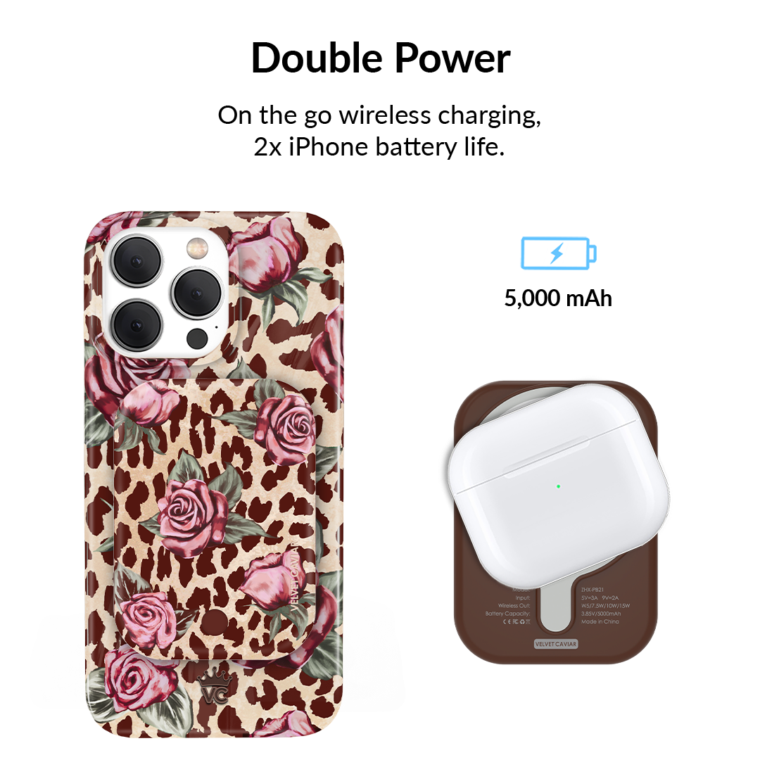 Rosy Leopard Portable MagSafe Charger Power Pack