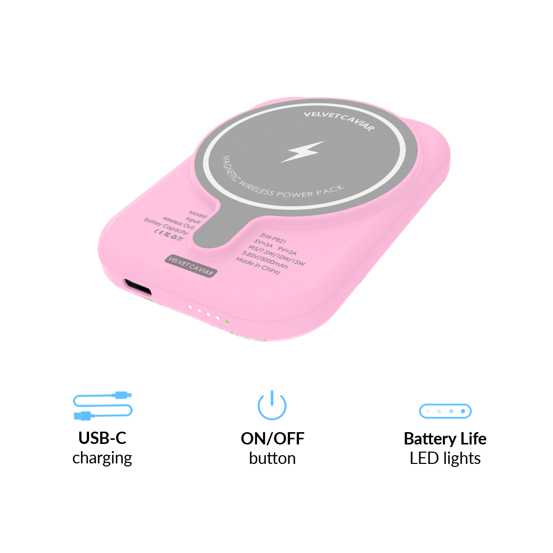 Baby Pink Roses Portable MagSafe Charger Power Pack