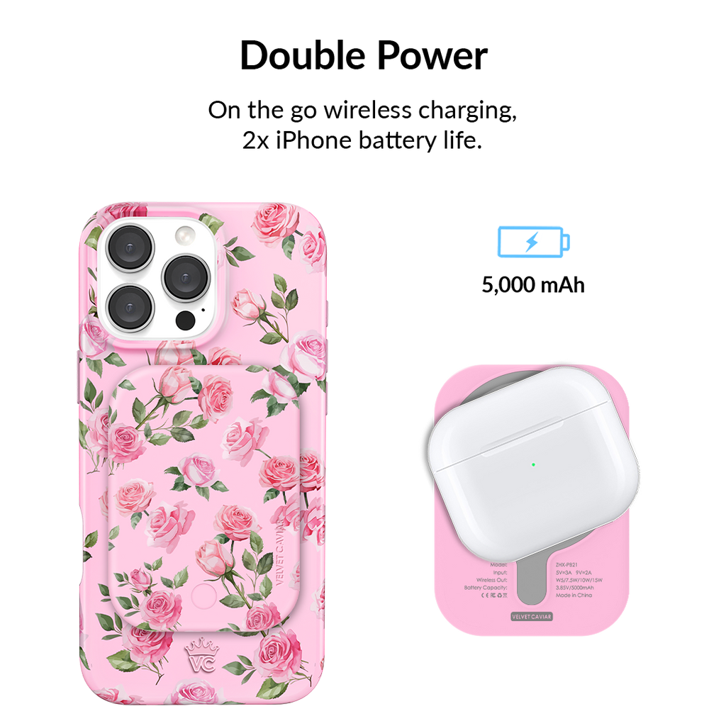 Baby Pink Roses Portable MagSafe Charger Power Pack