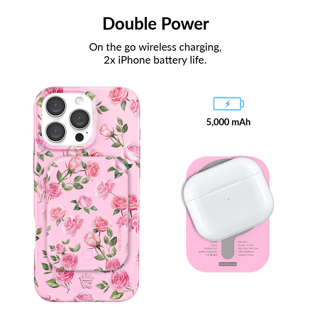 Baby Pink Roses Portable MagSafe Charger Power Pack