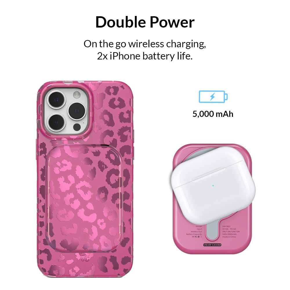 Pink Ruby Leopard Portable MagSafe Charger Power Pack