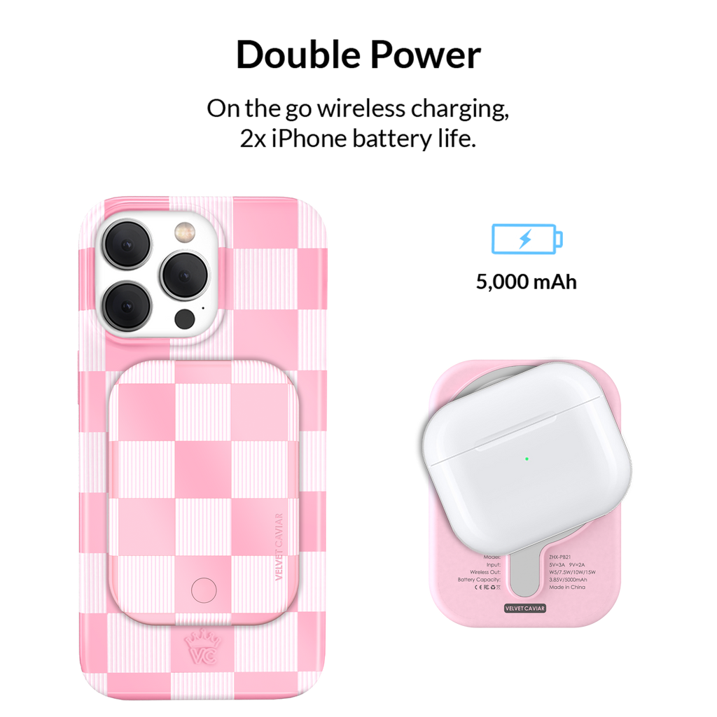 Pink Vibe Checkered Portable MagSafe Charger Power Pack