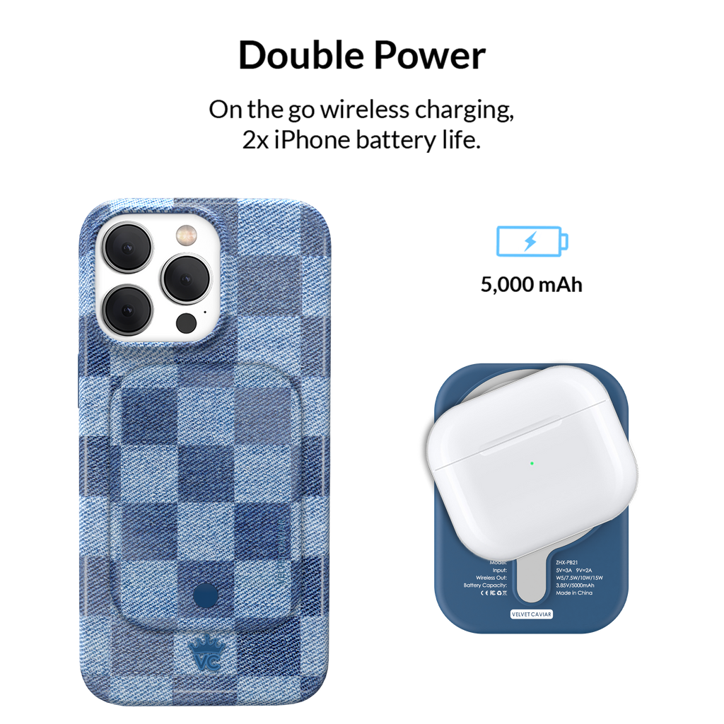 Denim Vibe Checkered Portable MagSafe Charger Power Pack