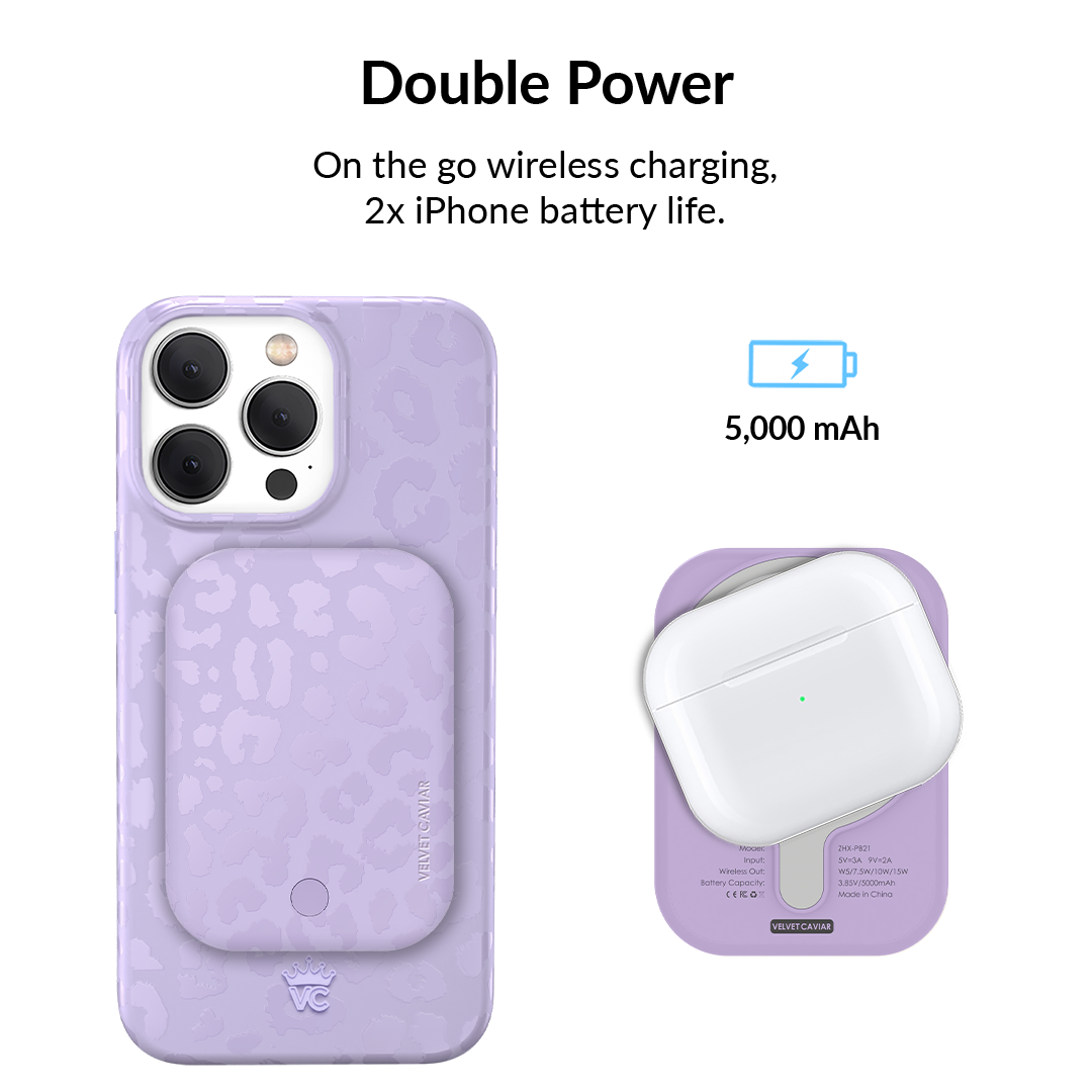 Lilac Leopard Portable MagSafe Charger Power Pack