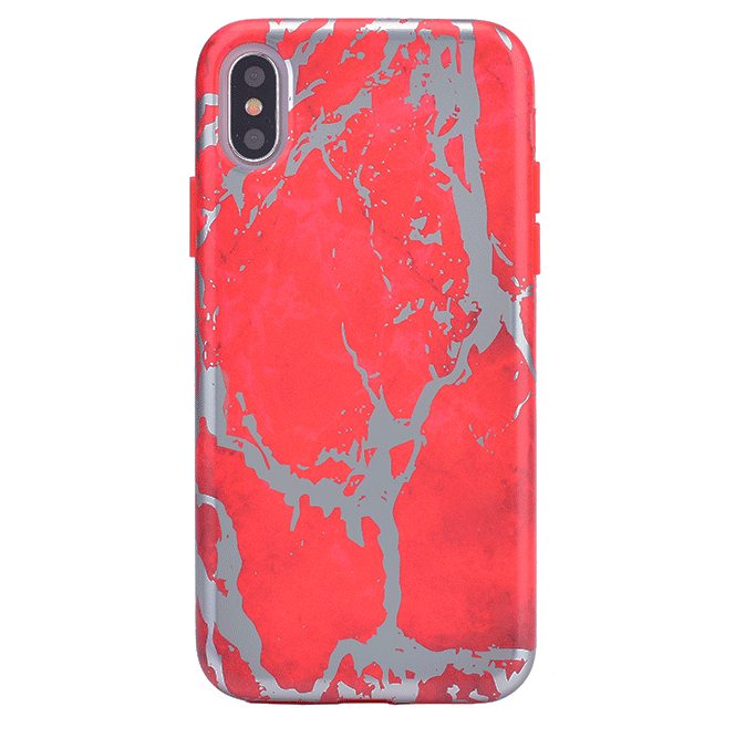Red Marble Silver Chrome iPhone Case