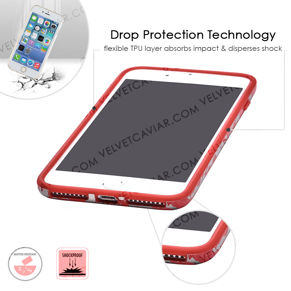 Red Marble Silver Chrome iPhone Case