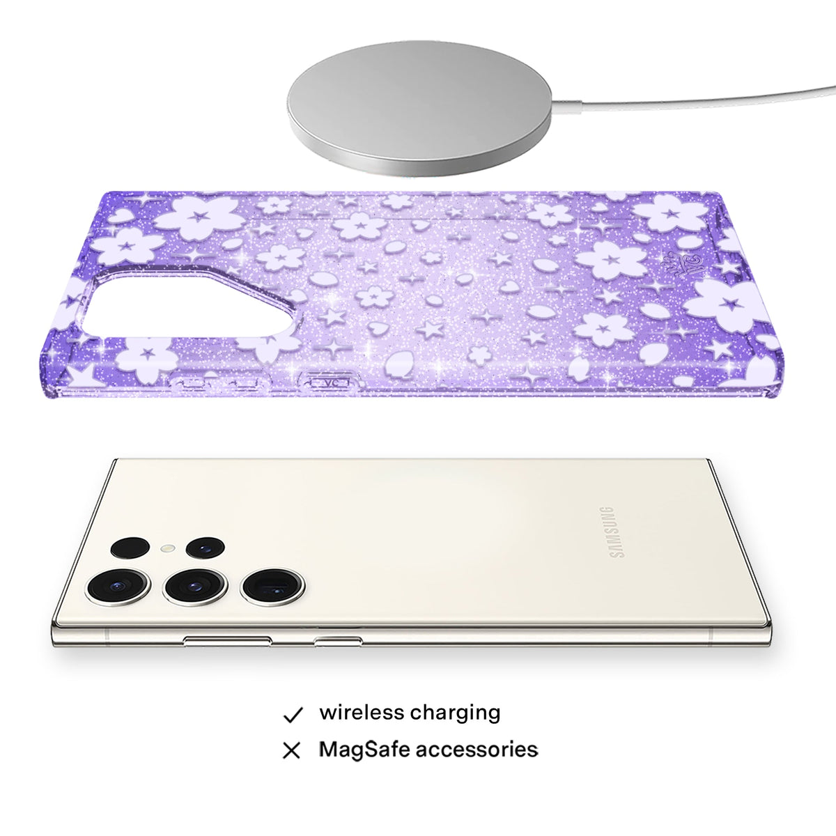 Lavender Cherry Blossom Glitter Samsung Case
