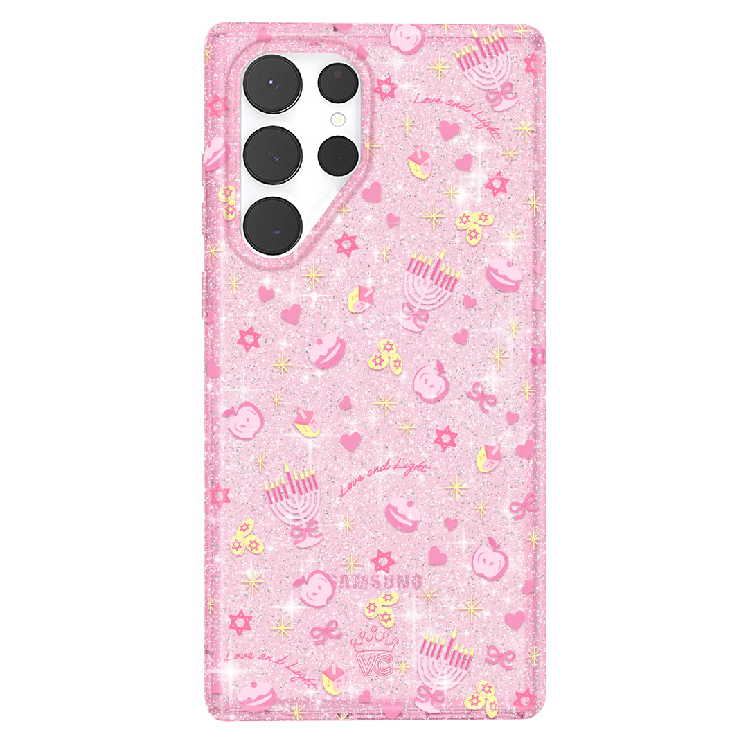 Pink Hanukkah Glitter Samsung Case