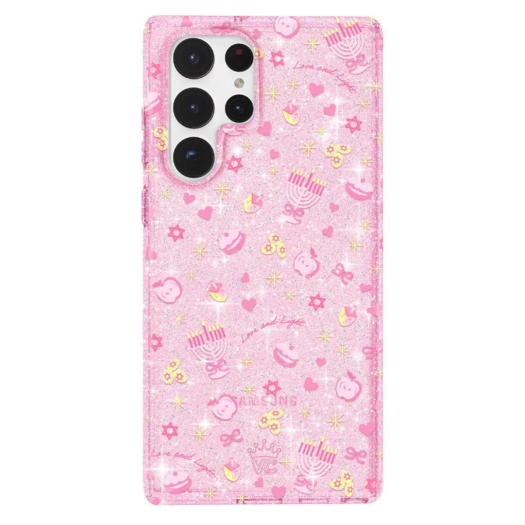 Pink Hanukkah Glitter Samsung Case