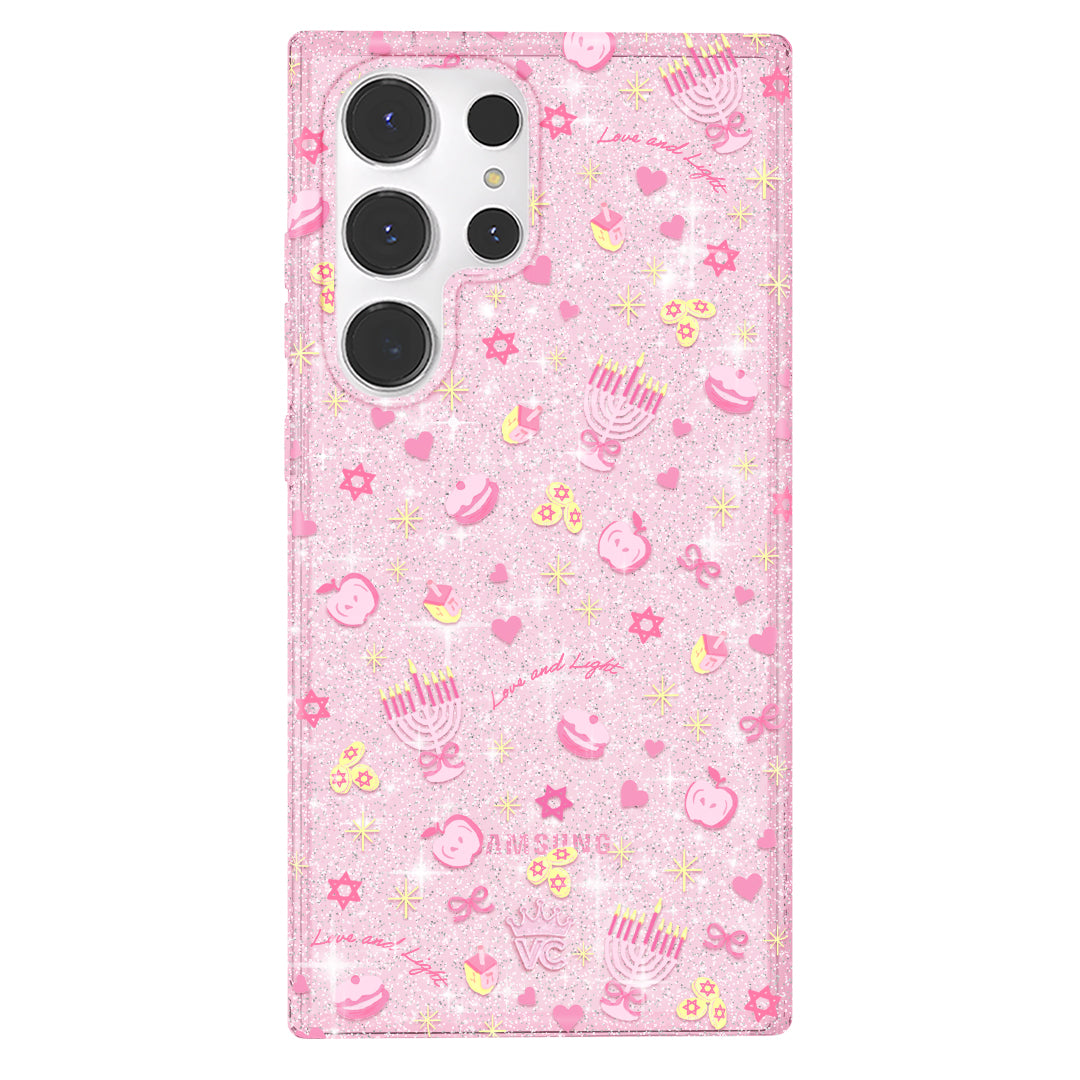 Pink Hanukkah Glitter Samsung Case