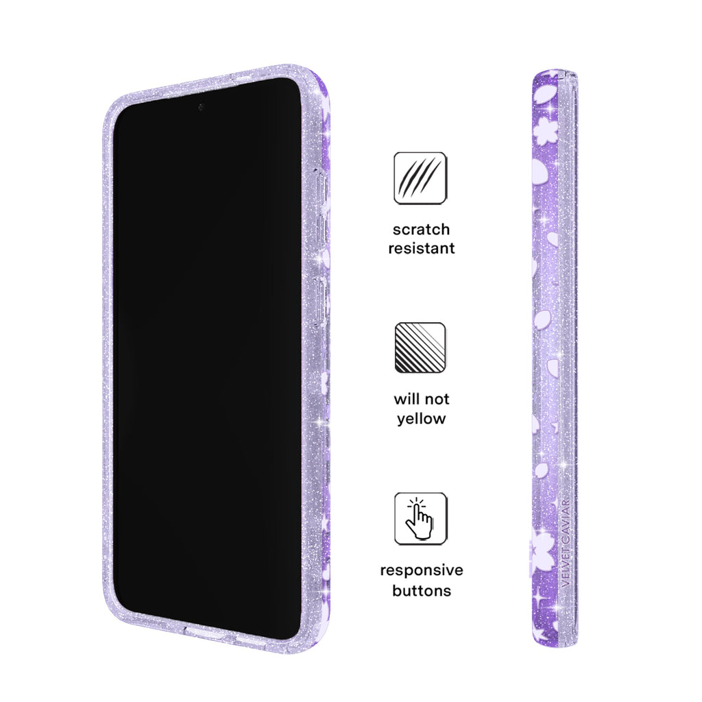 Lavender Cherry Blossom Glitter Samsung Case