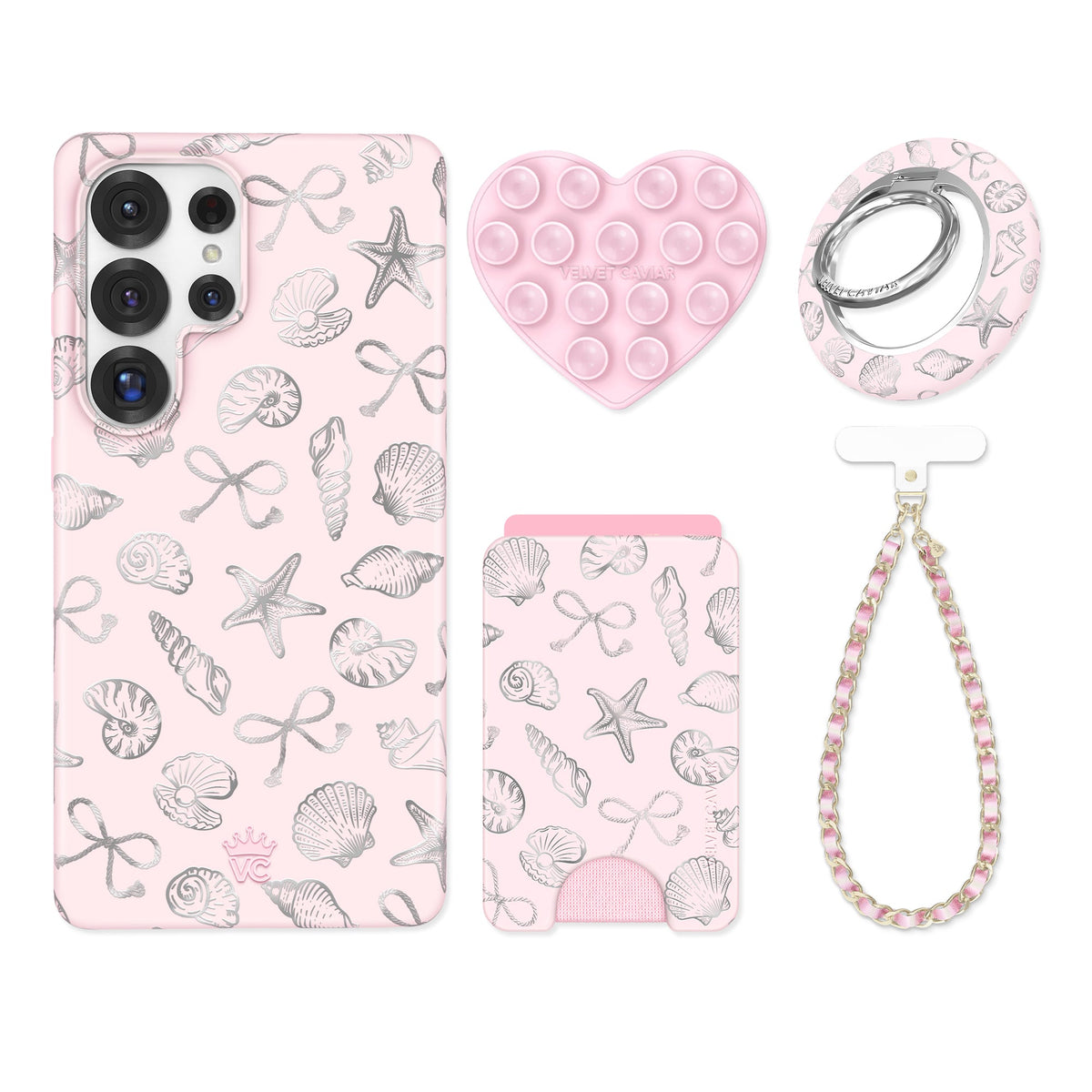 Pink Coastal Seashells Samsung Bundle Set