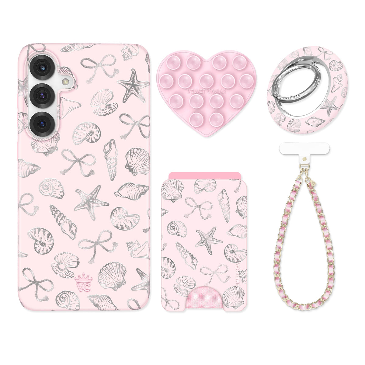 Pink Coastal Seashells Samsung Bundle Set