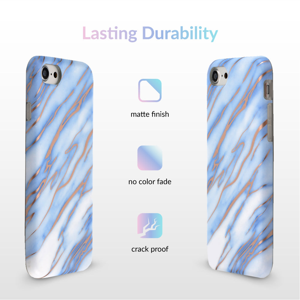Sky Blue Rose Gold Chrome Marble iPhone case
