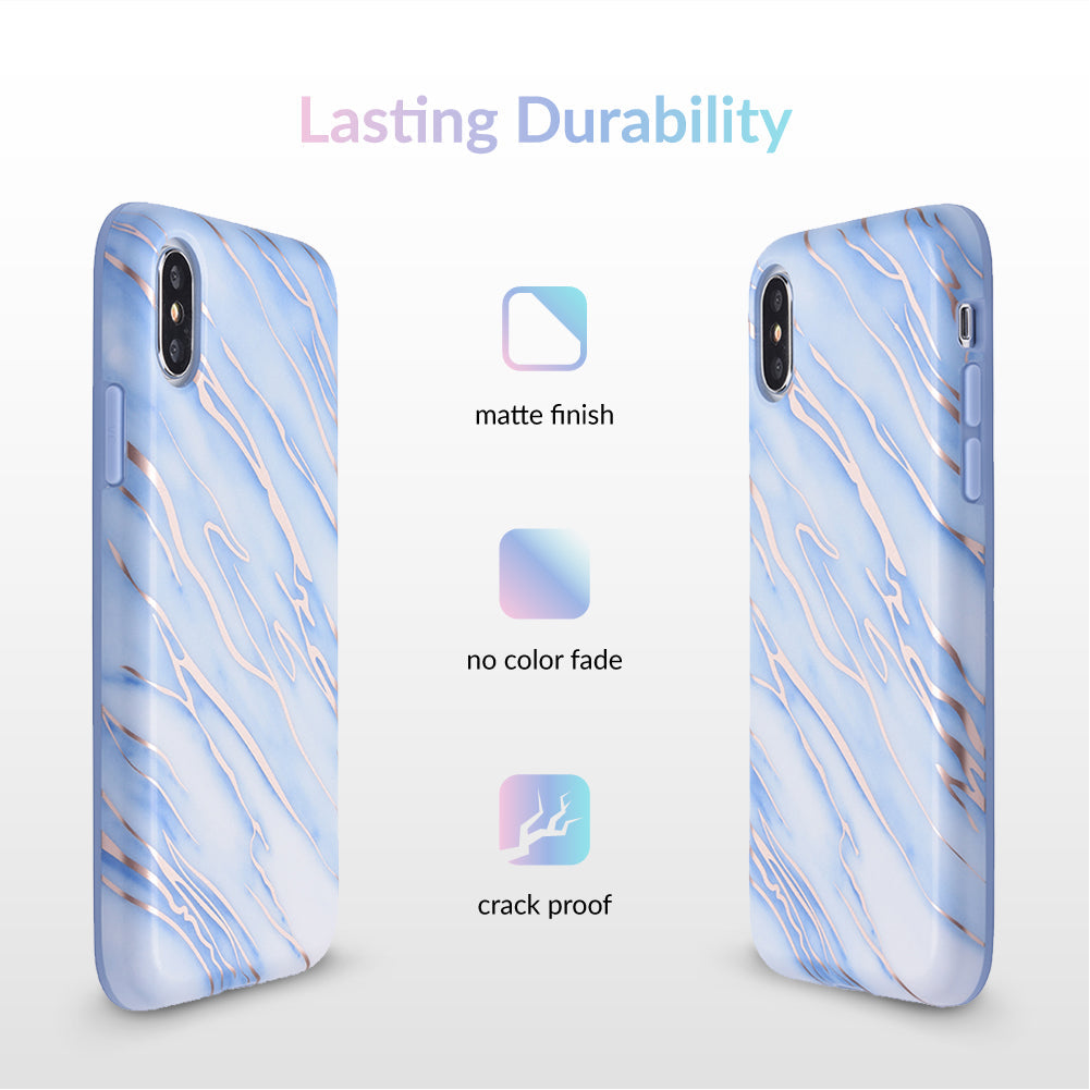 Sky Blue Rose Gold Chrome Marble iPhone case