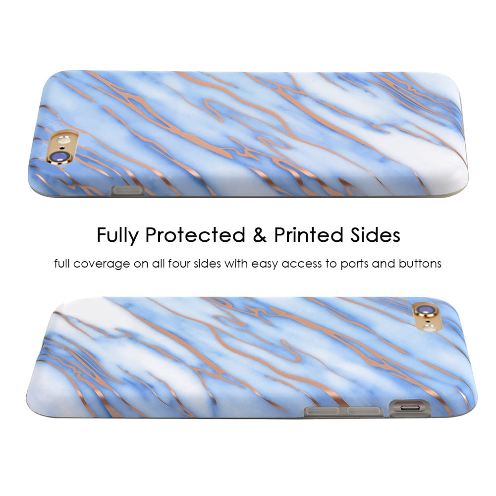 Sky Blue Rose Gold Chrome Marble iPhone case