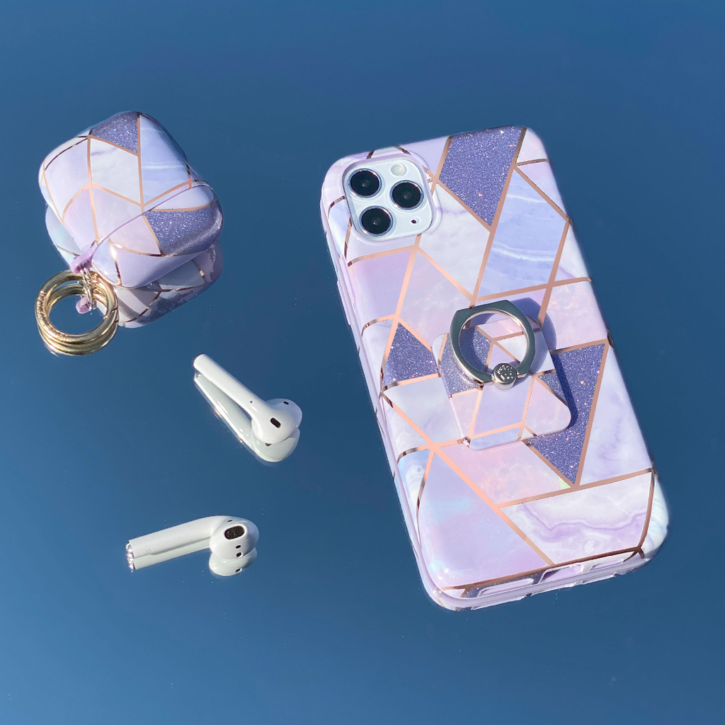 Purple Geometric Marble Airpods Case