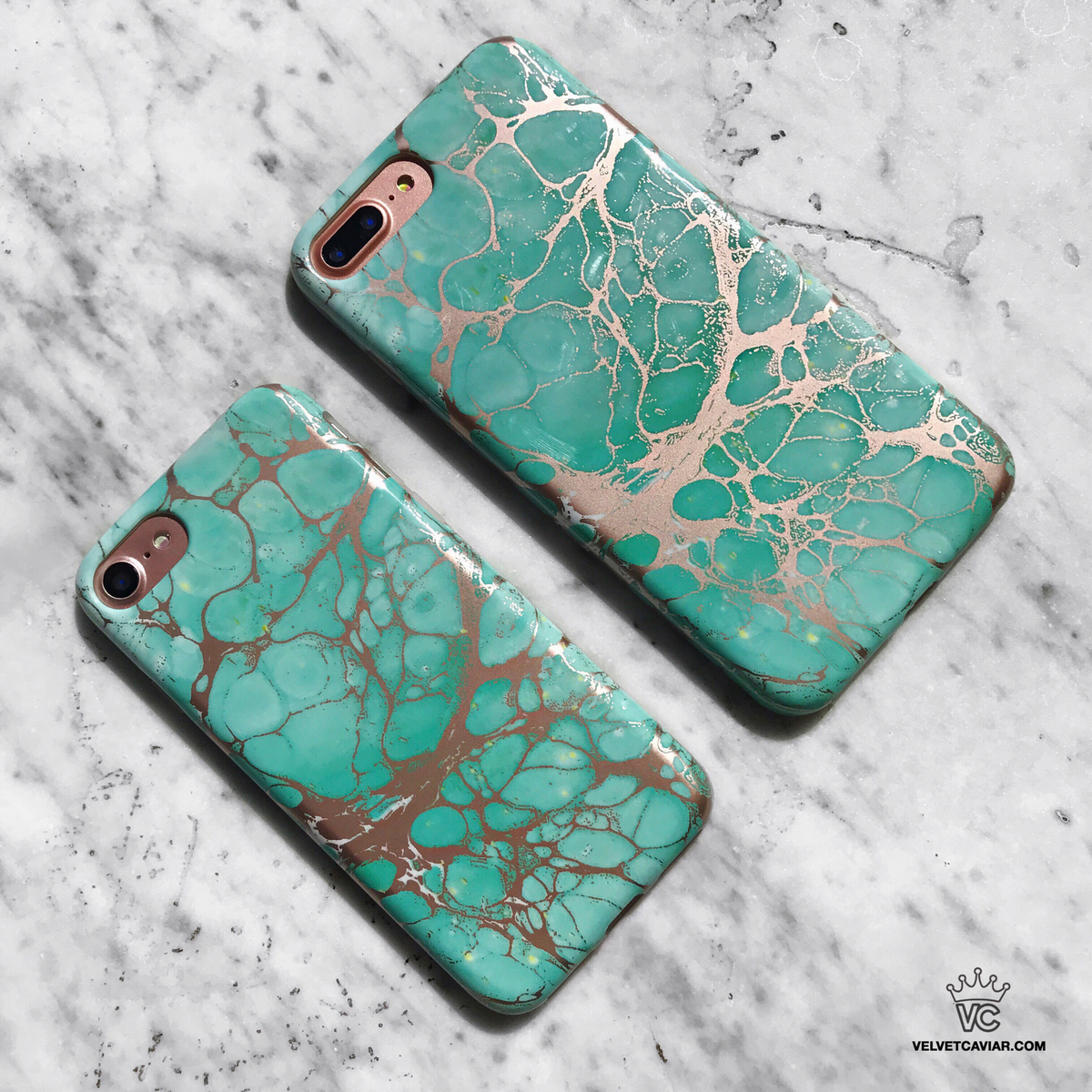 Turquoise Rose Gold Chrome iPhone Case
