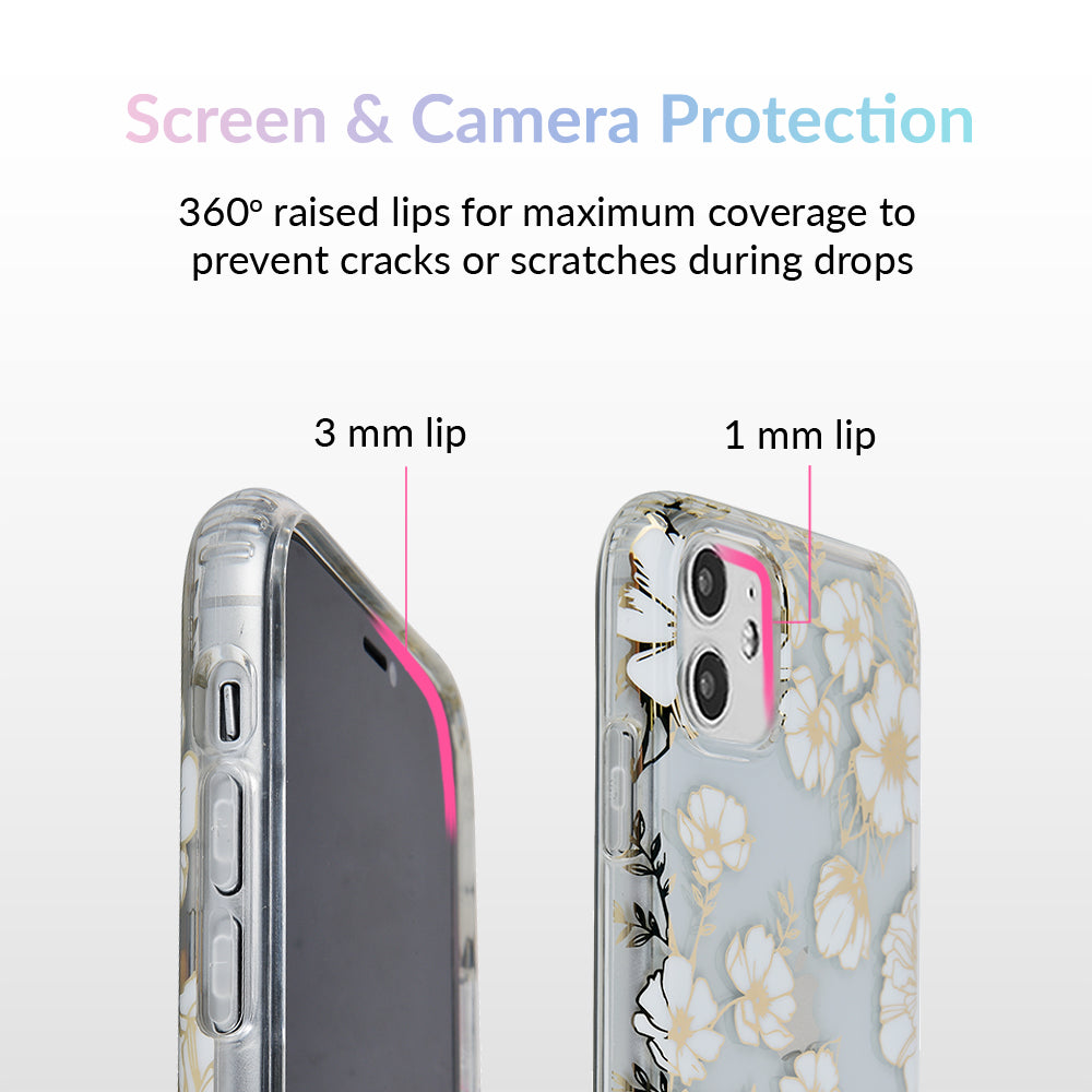 White and Gold Floral Clear iPhone Case