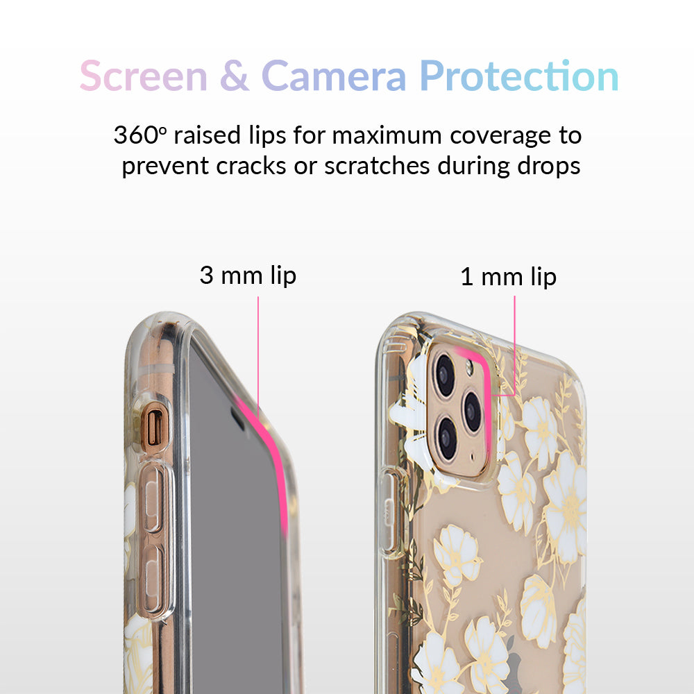 White and Gold Floral Clear iPhone Case