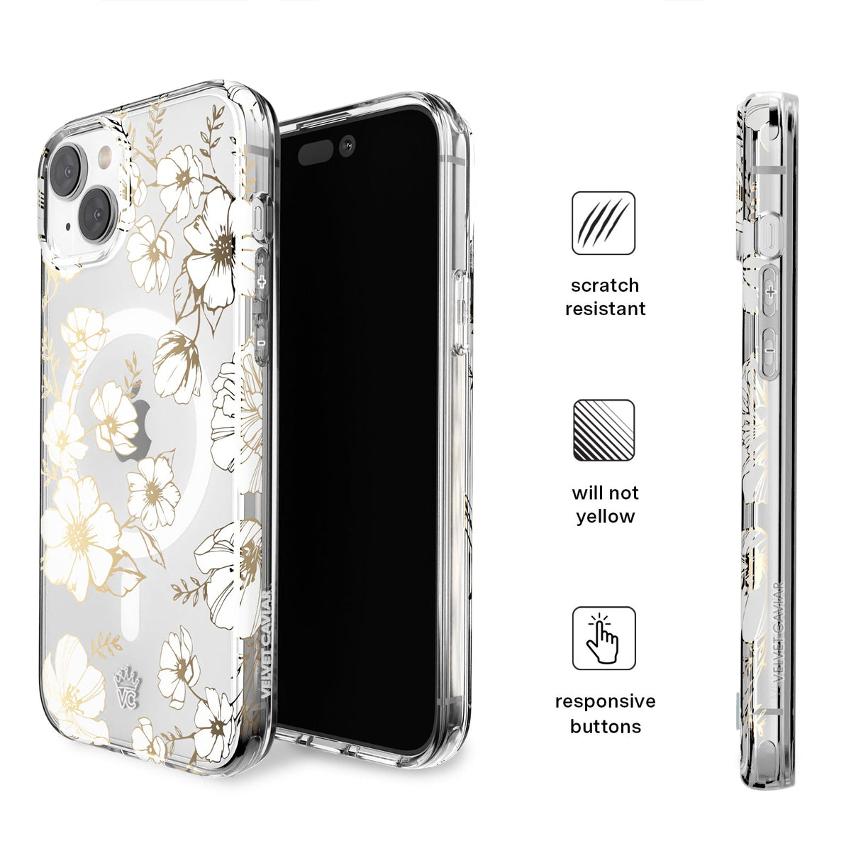 White and Gold Floral Clear iPhone Case
