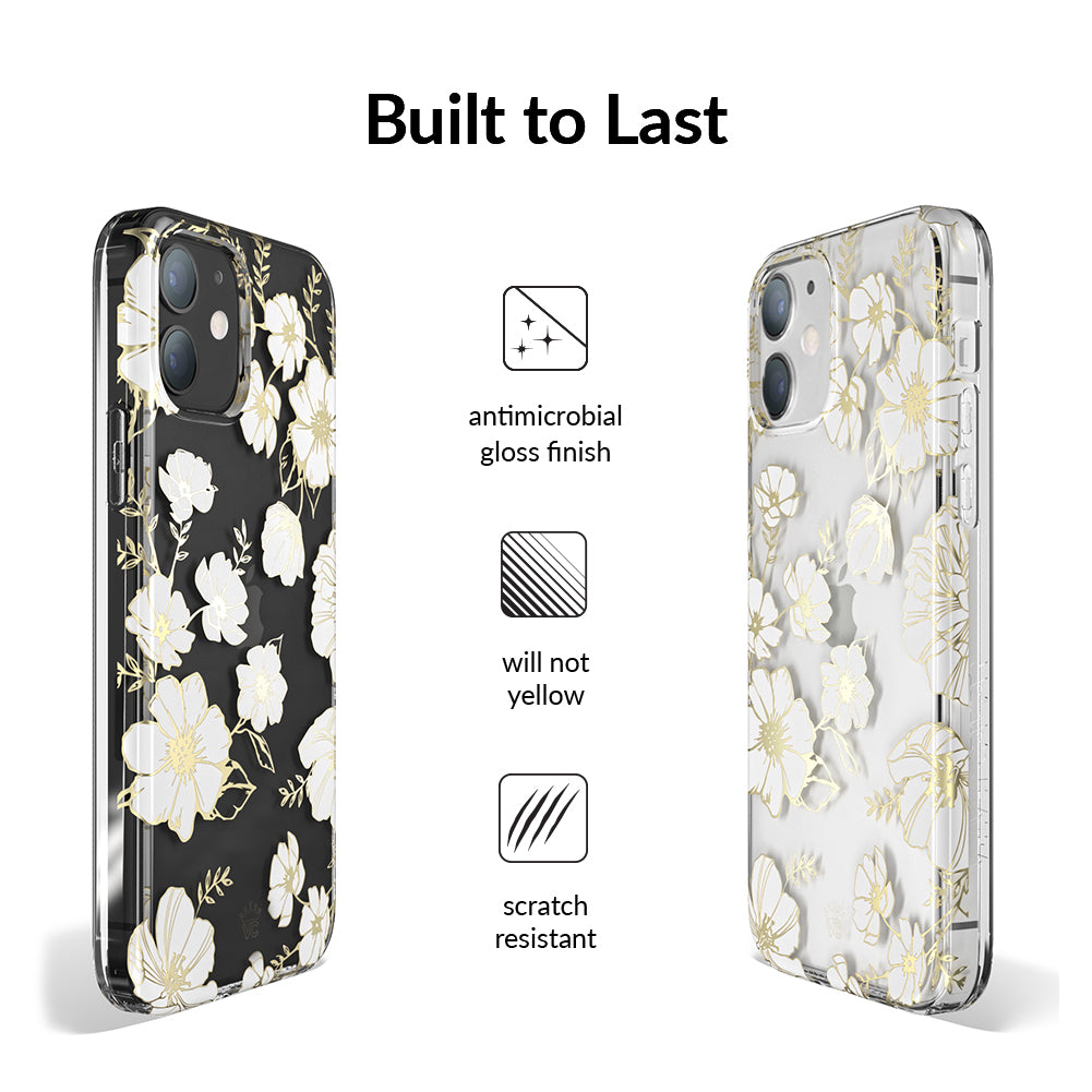White and Gold Floral Clear iPhone Case