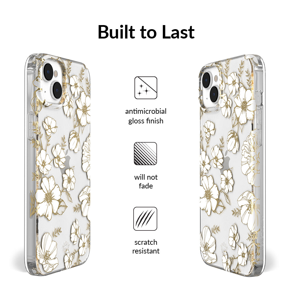 White and Gold Floral Clear iPhone Case