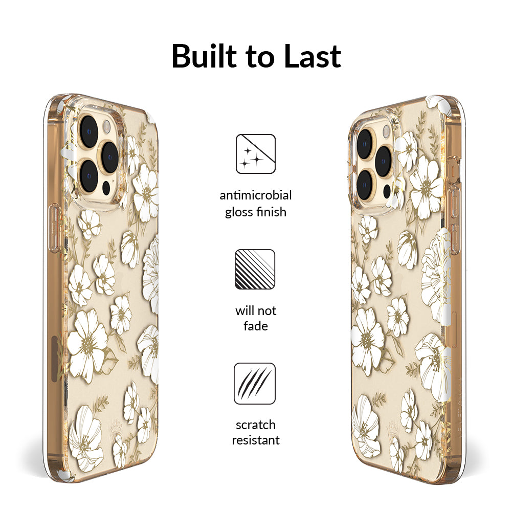White and Gold Floral Clear iPhone Case