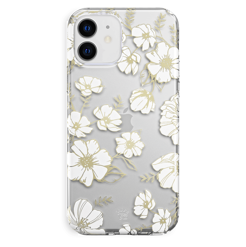 White and Gold Floral Clear iPhone Case