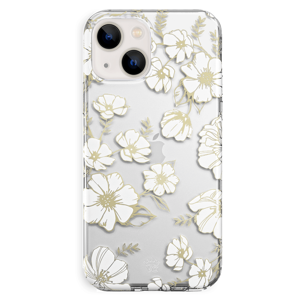 White and Gold Floral Clear iPhone Case