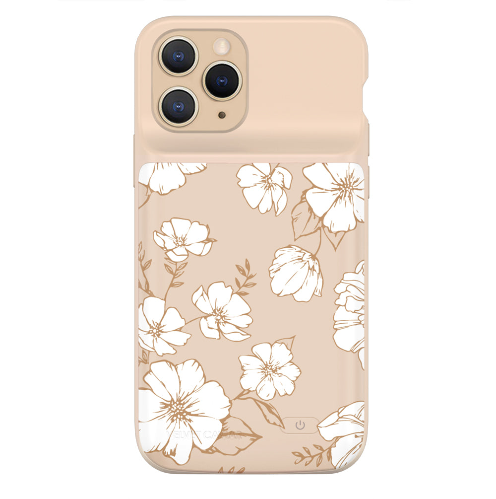 White Floral iPhone Charging Case
