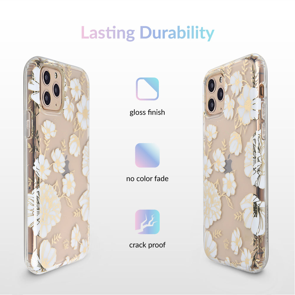 White and Gold Floral Clear iPhone Case
