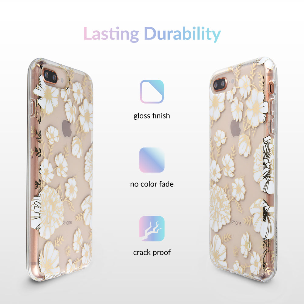 White and Gold Floral Clear iPhone Case