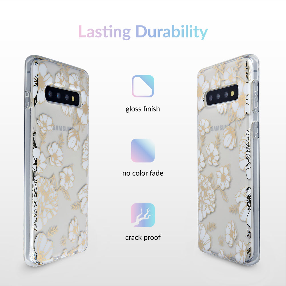 White and Gold Floral Clear Samsung Case