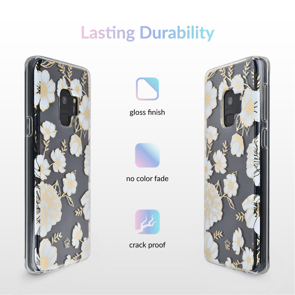White and Gold Floral Clear Samsung Case