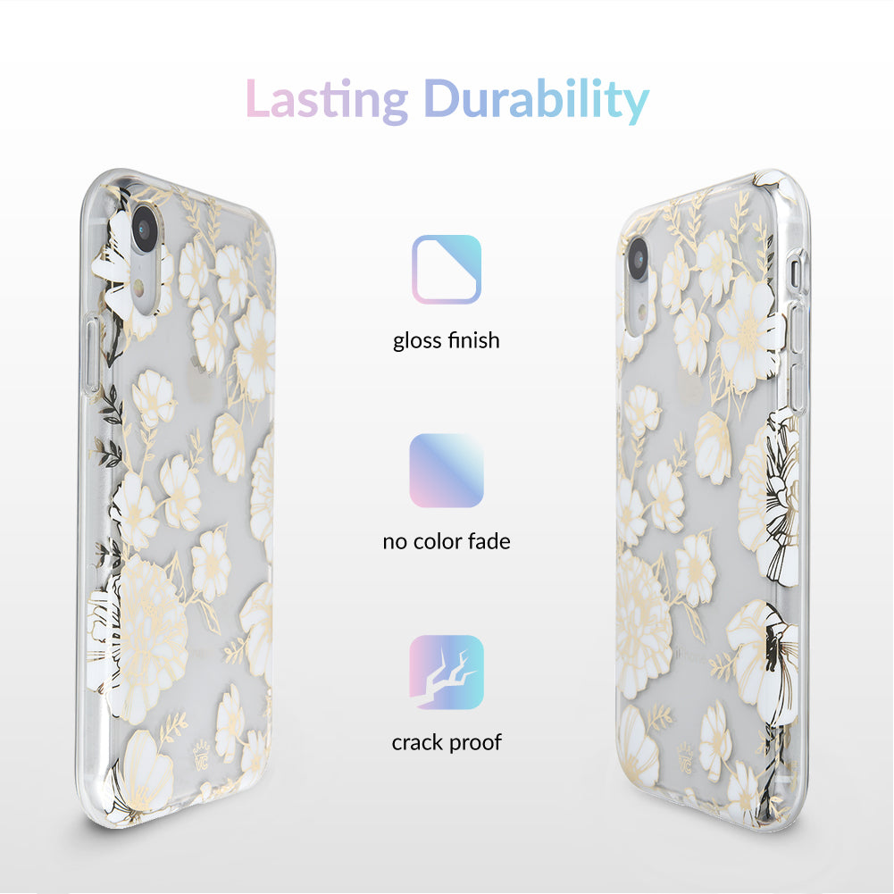 White and Gold Floral Clear iPhone Case