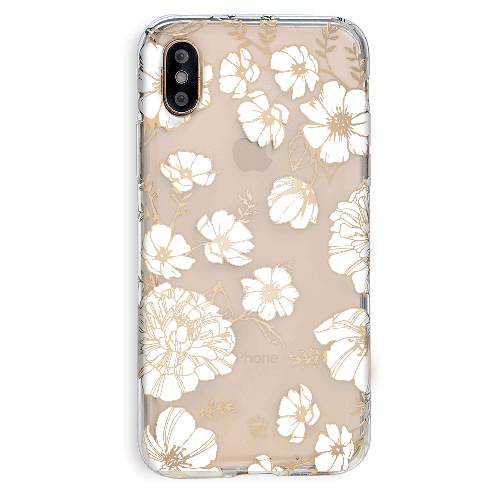 White and Gold Floral Clear iPhone Case
